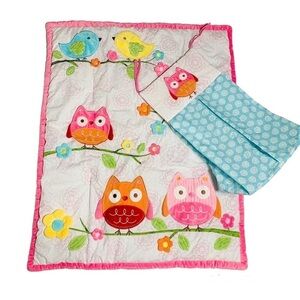 𝅺NOJO owls baby‎ nursery crib quilt and super pile holder